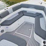 Bow upholstered seats with retractable backrests and recessed bow rails