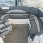 Spacious aft U lounge with plush chaise lounge and full backrests