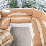TitleSpacious aft U lounge with plush chaise lounge and full backrests